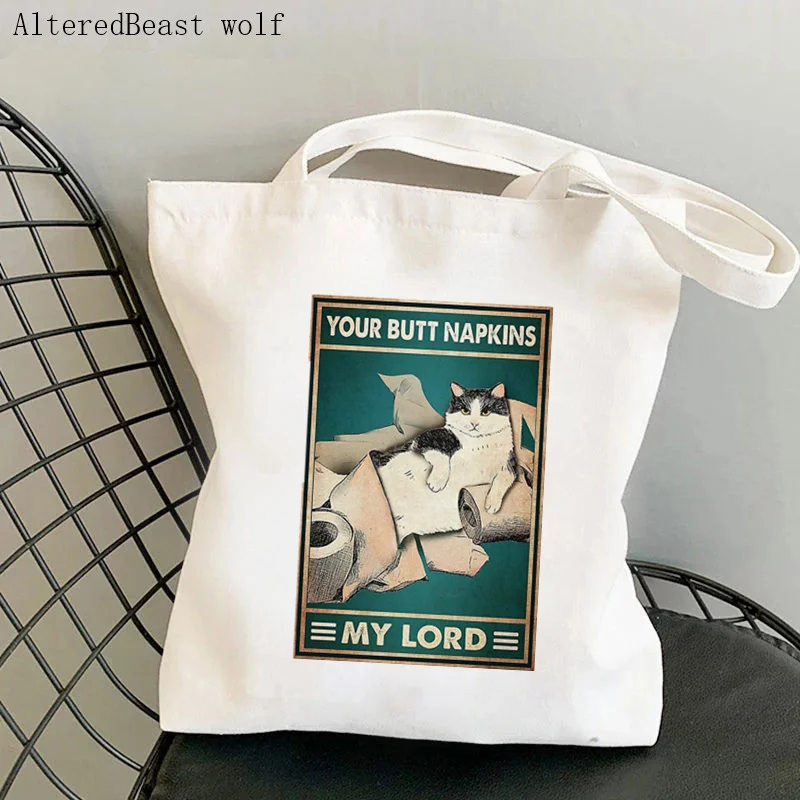 Women Shopper bag Cat Napkins Vintage Printed Bag Harajuku Shopping Canvas Shopper Bag girl handbag Tote Shoulder Lady Bag
