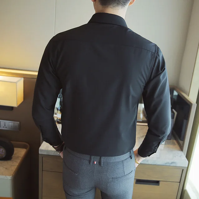 Men Blouse Shirts Autumn Fashion Solid Color Lapel Top Casual Slim Button Shirts Long Sleeve Shirt Men Plus Size Shirt