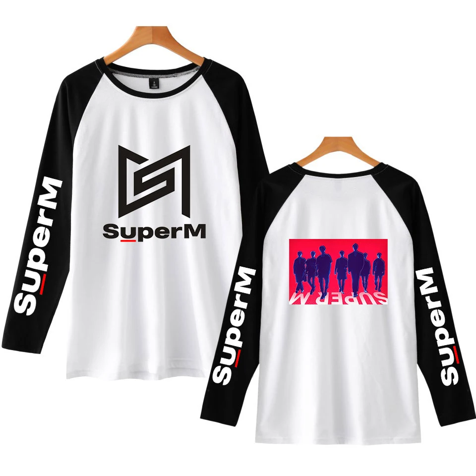 SuperM Kpop, женская футболка, Harajuku, модная, с длинным рукавом, Vogue, футболка для женщин/мужчин,, корейский стиль, футболки, повседневная, осенняя
