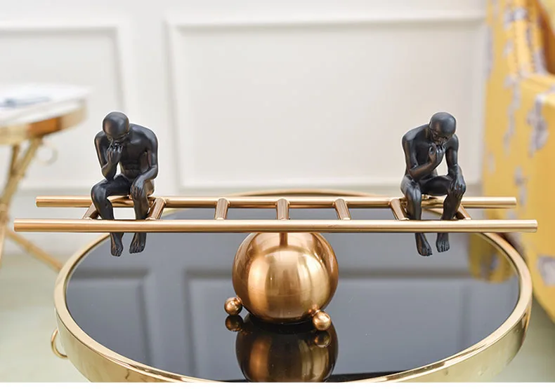 Thinker Sitting On Golden Metal Balance Seesaw Home Decor Accessories Figurine Living Room Ornament Objects Office Resin Gift