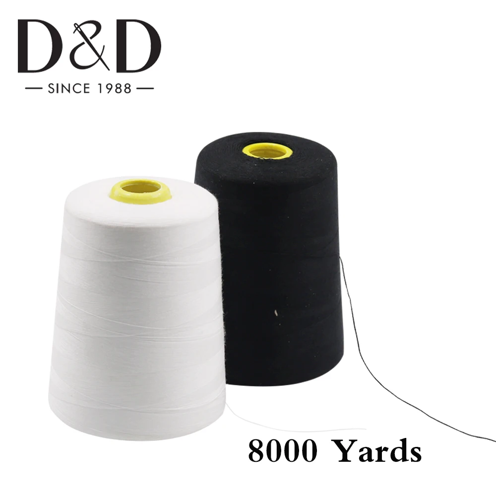 402 Sewing thread 8000 yards polyester black and white thread household  high speed flat bed sewing machine thread large roll