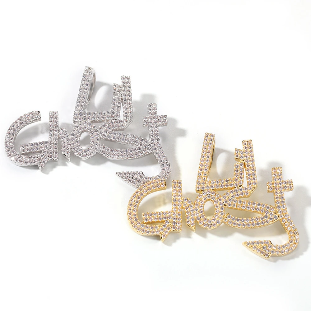 Iced Out Lil Ghost Письмо ожерелья с подвесками для мужчин талисманы кубический циркон хип-хоп ювелирные изделия с золотой серебряной цепочкой из нержавеющей стали