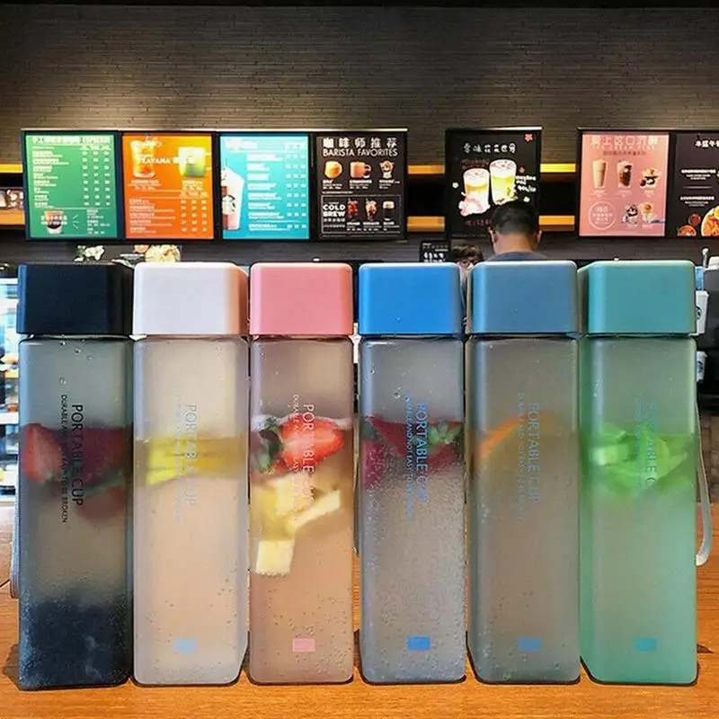 Plastic Sports Water Bottle 500ml Transparent Square Outdoor
