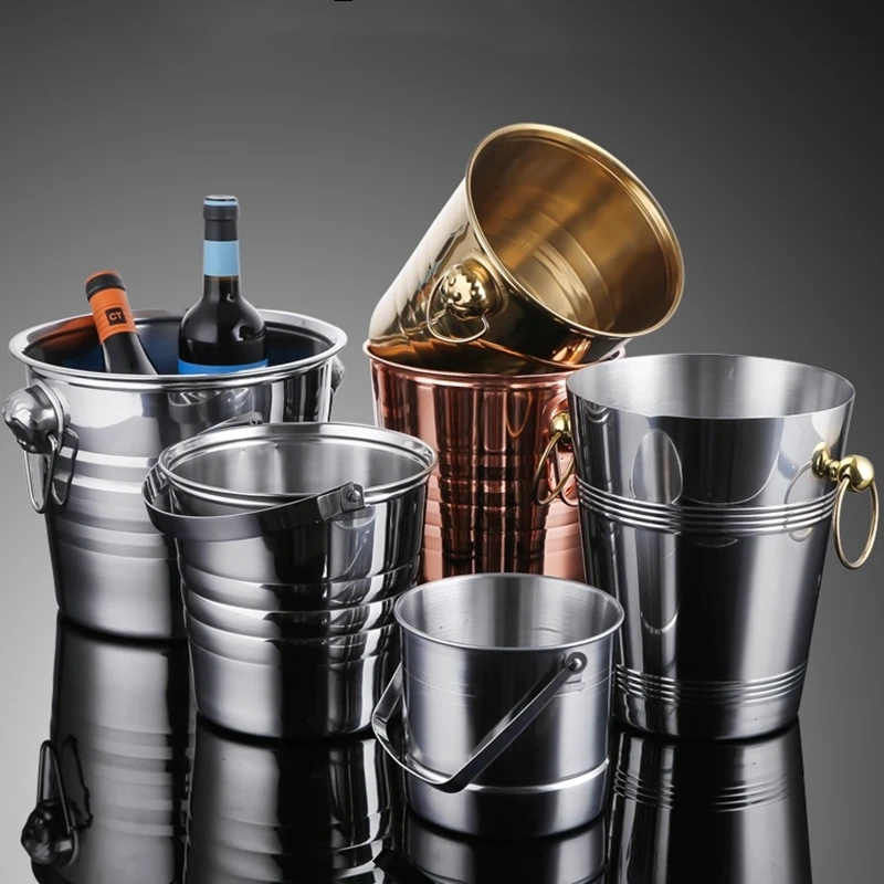 1L-7L Stainless Steel Ice Bucket Wine Champagne Wine Chiller Bottle Cooler Champagne Beer Chiller Ice Barrel Bar Tool