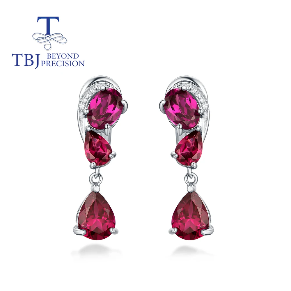 

TBJ,925 sterling silver 5.5ct rhodolite garnet clasp earring,Natural brazil gemstone fine jewelry for women wife nice gift