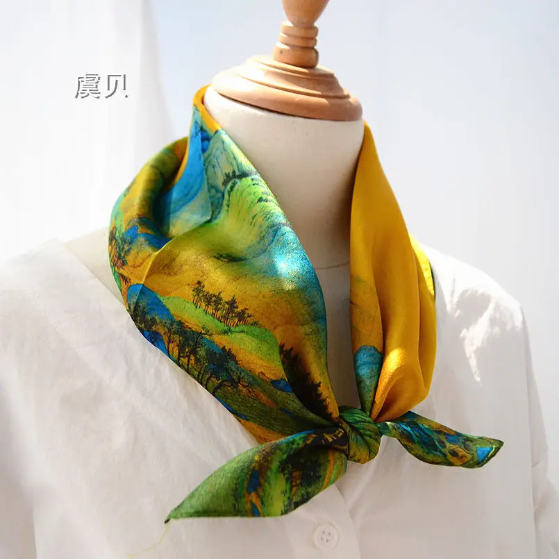 

Chinese classic 100% natural pure silk nobility yellow scarf 50*50 small squares scarf kerchief neck shawl wrap gift for women