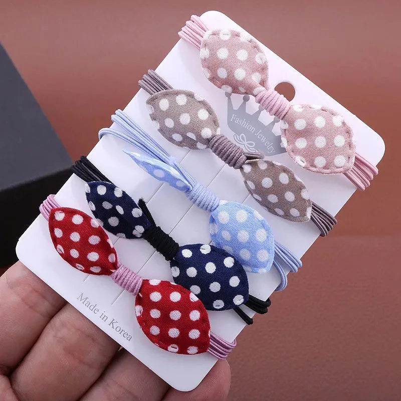 Dots 10pcs 10 шт./партия, милые кроличьи ушки, повязки на голову, в горошек, в клетку, эластичные резинки для волос, для девочек, резинки для конского хвоста, женские аксессуары для волос - Цвет: Dots 10pcs