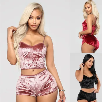 

Sexy Women Lingerie Pajama Sets Underwear Velvet Crop Tops Bralette Panty Sets Outfits Babydoll Sleepwear Casual Clothes Set