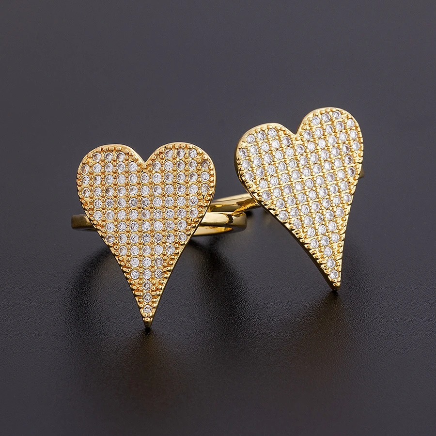 2020 Dropshipping 6 Styles Cute Love Heart Dangle Rings For Women Gold Color Copper Zircon