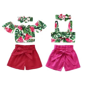 

Boutique Kid Clothes 2020 SSummer Toddler Baby Girls Clothes Sets Floral Print Tops+Shorts+Headband 3pcs Sunsuit Outfits Clothes
