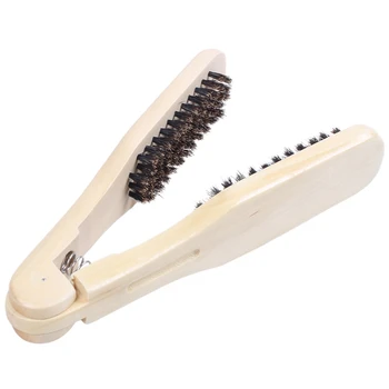 

DIY Salon Hairdressing Hair Straightener Wooden Anti-static Dual-Brush Comb
