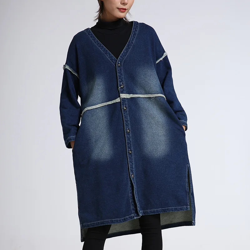 

March Autumn New Style Korean-style Large Size Loose-Fit Joint V-neck Mid-length Trench Coat Coat Women's