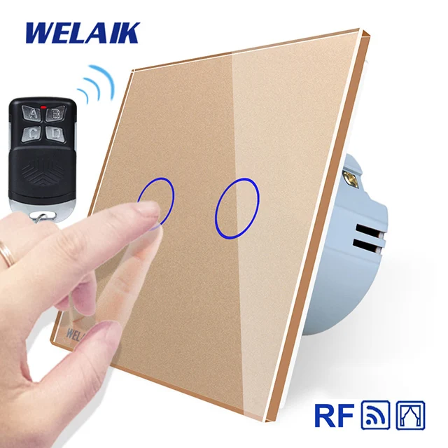 WELAIK ЕС переключатель штор RF 433 МГц стекло-панель Пульт дистанционного управления шторы сенсорный выключатель-настенные жалюзи переключатель AC250V A1923CLCWR01 - Цвет: Gold