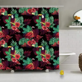 

Tropical Birds Parrot Hoopoe Exotic Jungle Practical Shower Curtain for Bathroom,72''L x 72''W