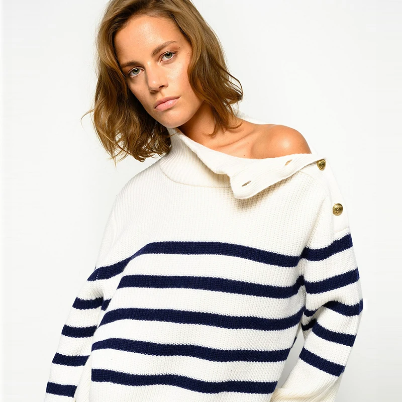 One Off Shoulder Striped Sweater Women Autumn