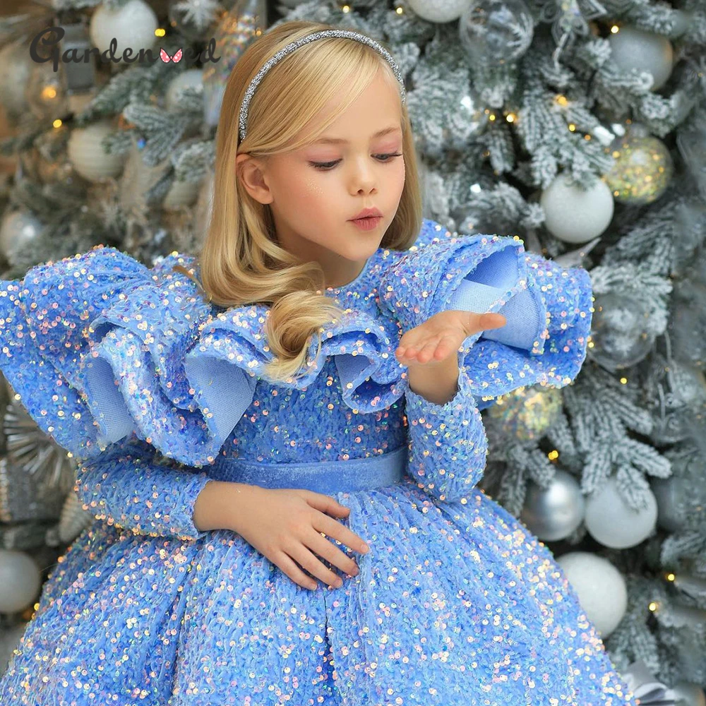 Robe Princesse Scintillante Bleue Pour Fille