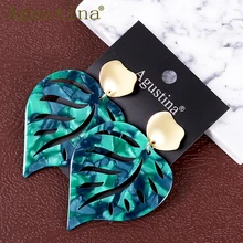 Серьги в форме листа Модные ювелирные изделия зеленый панк красочные женские серьги минималистичные девушки Boho простые серьги гвоздики милые серьги ацетат