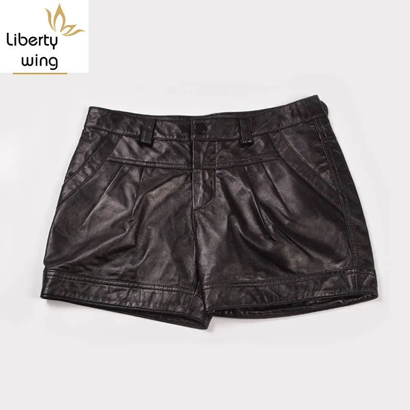 pantalones-cortos-negros-de-cuero-para-mujer-shorts-femeninos-de-cintura-baja-drapeados-informales-talla-3xl-ol-2020
