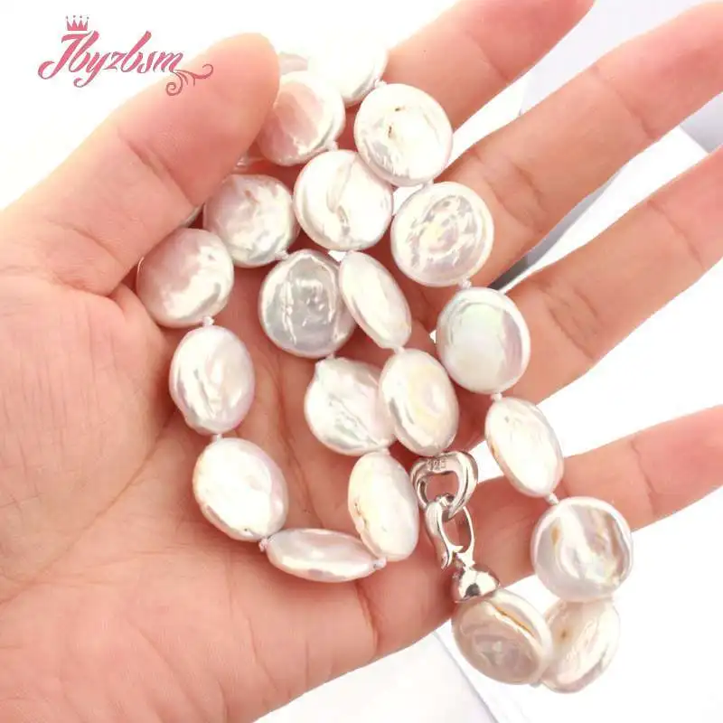 

15-16mm Coin White Purple Freshwater Pear Necklace Women Freshwater Pearl Natural Freshwater Pearl Beaded Necklace for Women 17"