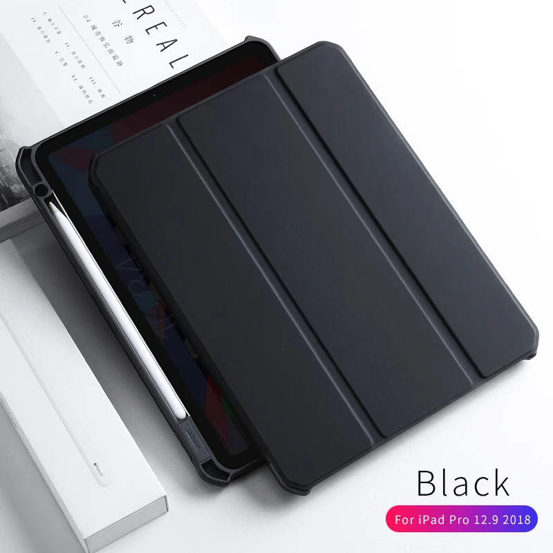 Xundd защитный чехол для Ipad Pro 12,9,, 12,9 дюймов, качественный кожаный чехол, подушка безопасности, планшет, авто спящий смарт-чехол, держатель - Цвет: Black