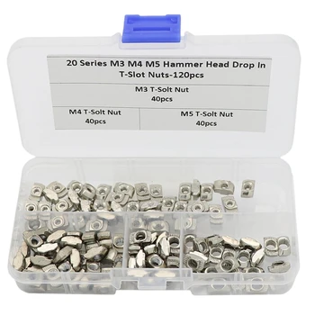 

120 Pcs 2020 Series T Nuts, M3 M4 M5 T Slot Nut Hammer Head Fastener Nut for Aluminum Profile