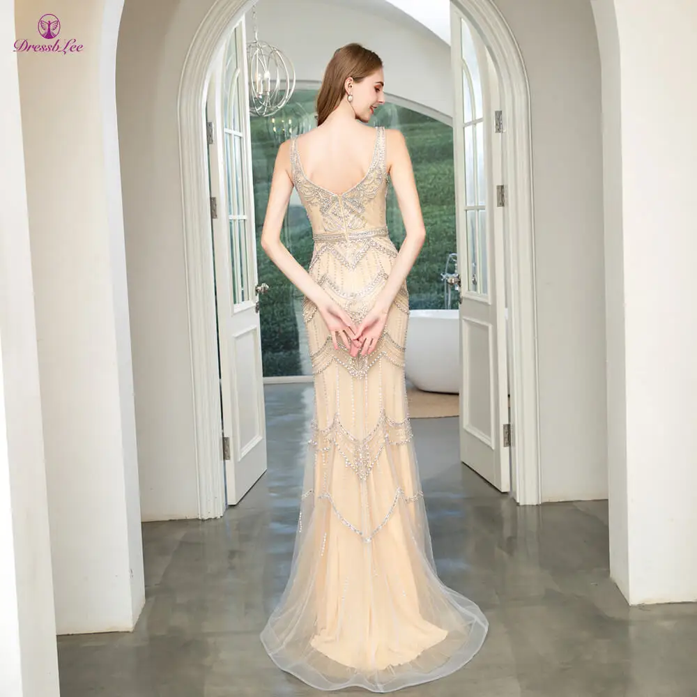 Robe-de-soiree, Дубай, Золотое Платье русалки для выпускного вечера, полностью расшитое бисером и кристаллами, блестящее длинное платье для выпускного вечера, официальное вечернее платье на тонких бретелях