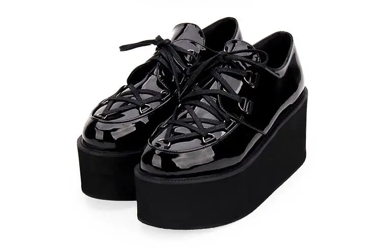 Япония Харадзюку готический панк Лолита сверхвысокая Платформа Женская кожаная обувь - Цвет: Black PL