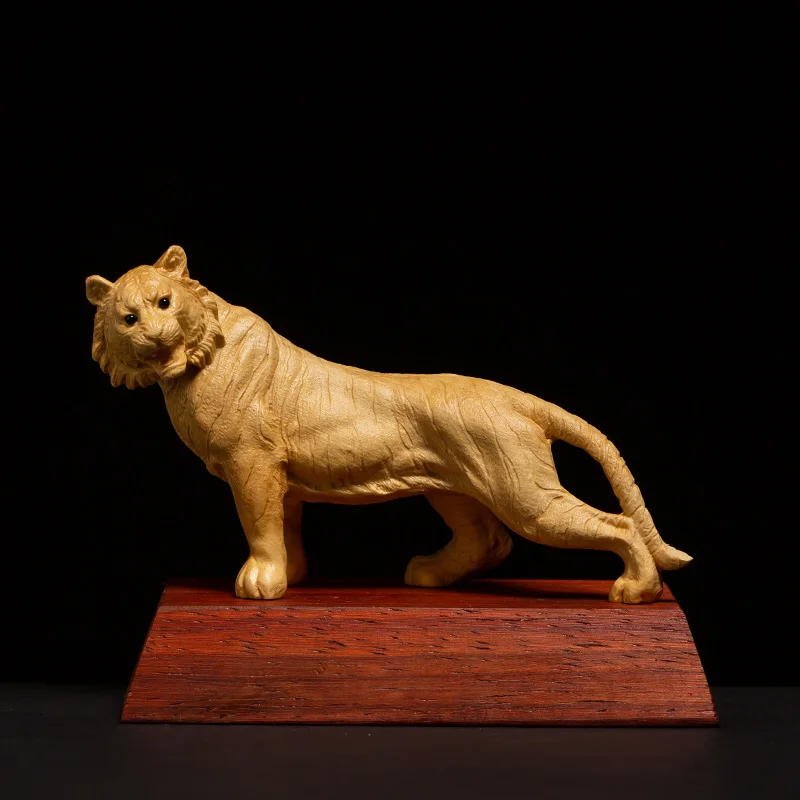 

Golden Zodiac Tiger, Solid Wood Carved, Feng Shui Mascot for Vehicle Decor