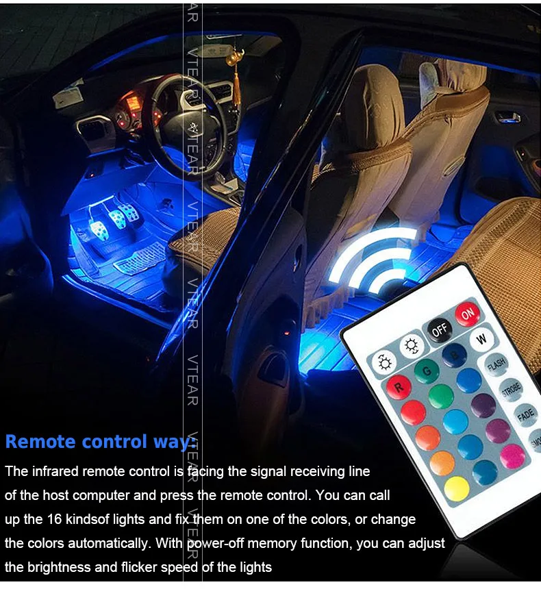 Vtear Автомобильный RGB светодиодный светильник, автомобильный интерьерный светильник, универсальный неоновый автомобильный Стайлинг, декоративная атмосфера фары, аксессуары для автомобиля，подсветка салона авто