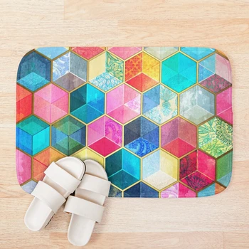 

Crystal Bohemian Honeycomb Cubes - colorful hexagon pattern Bath Mat Bathroom Bath Mat Set Mirrofiber Cartoon Bath Rug Set