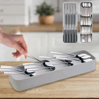 

Cutlery Storage Box Plastic Knife Block Holder Drawer Cabinet Tray Knives Fork Spoons Storage Rack Knife Stand Kitchen Organizer