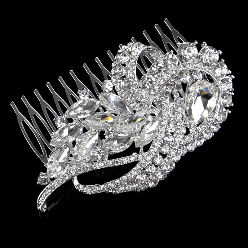 TREAZY Vintage Large Floral Bridal Hair Combs Rhinestone Crystal Wedding Tiara Hair Jewelry European Design Hair Accessories