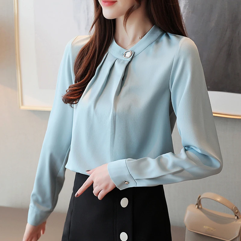  Camisas Mujer New 2019 Autumn Long Sleeve Solid Blouse Women Shirt Tops OL Vintage O Neck Pullover 