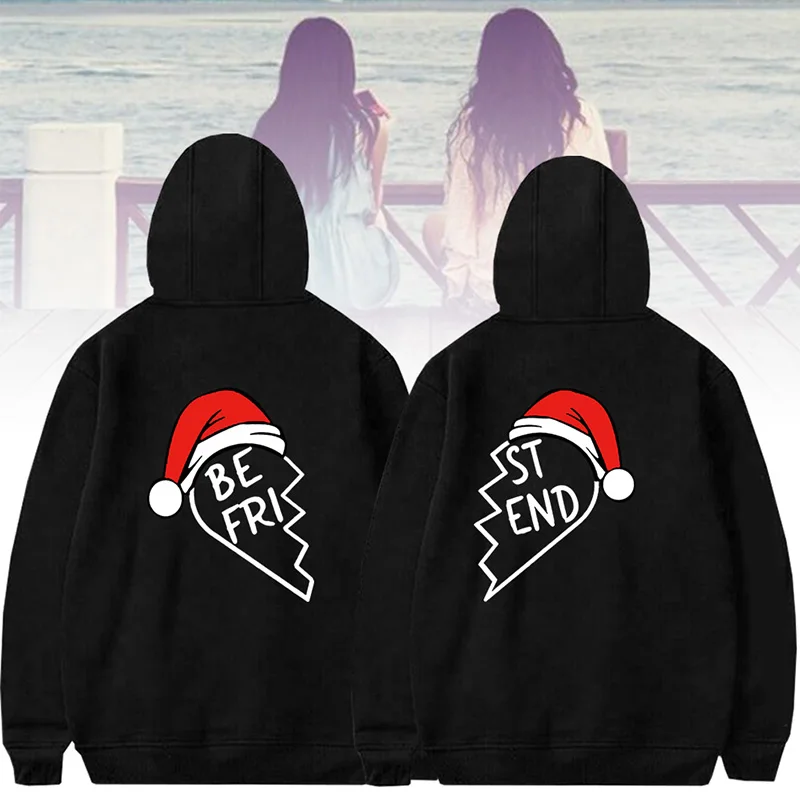 

Best Friend Hoodies Women Christmas Long Sleeve Hooded Sweatshirt For Women Xmas Ladies BFF Pullover Sister Hoddy Hoodies