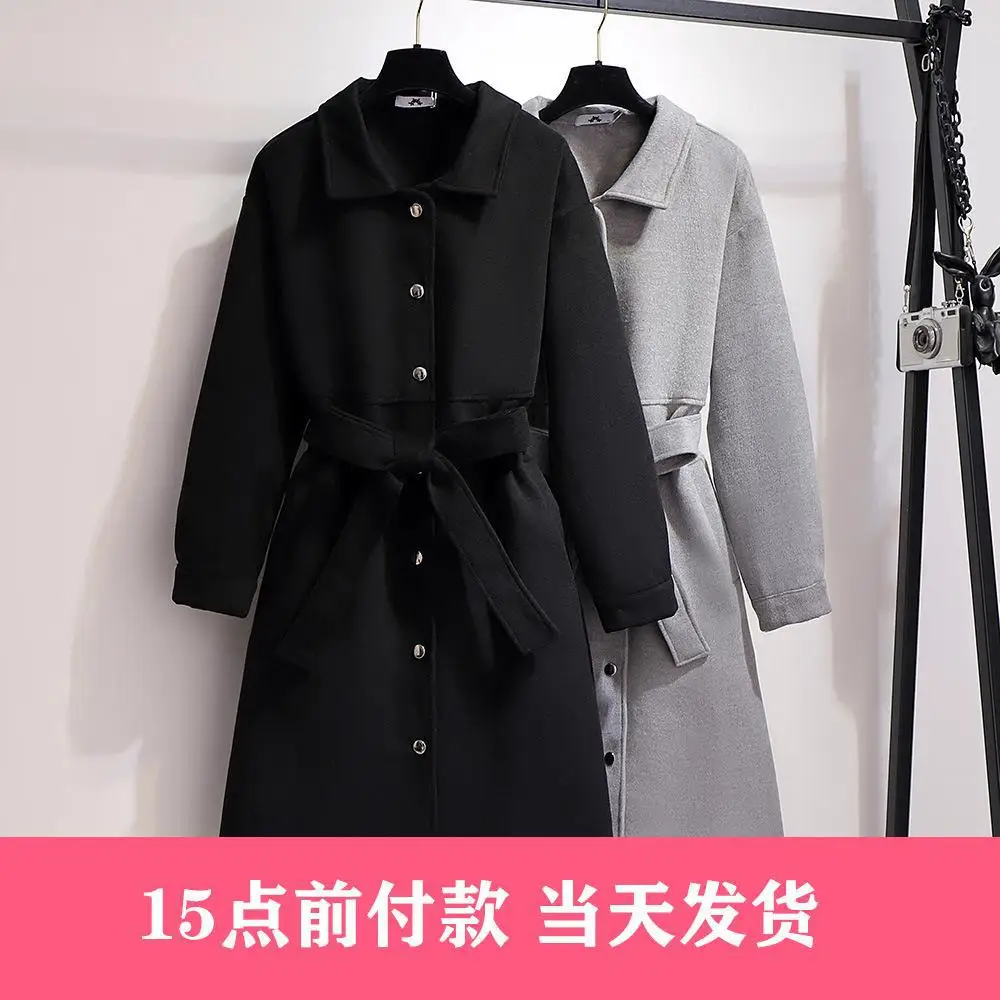 

200 Extra Large WOMEN'S Dress Fat Mm Winter New Style Korean-style Waist Hugging Slimming Woolen Coat Plus-sized Coat