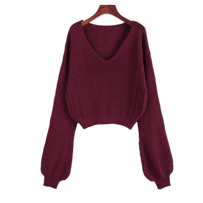 

feelycc Women Sexy Backless Solid Jumper Sweater Korean Fashion Long Sleeve V Neck Pullovers Female Tops Winter Clothes Women