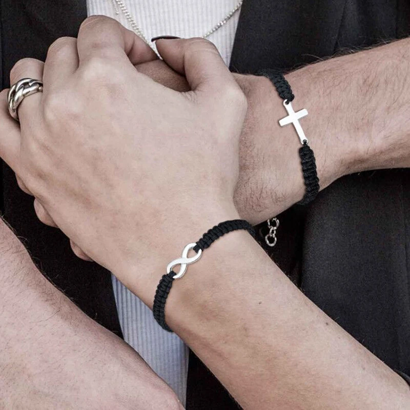 

PERSONALIZED STAR OF DAVID ROPE BRACELET FOR MEN WOMEN COUPLES BLACK BRAIDED ADJUSTABLE CHARM LOVE GIFTS