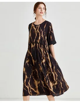 

Plus Size Women's Vintage Printing Dress Woven Materials Lady's Loose Dresses Summer Casual Wear