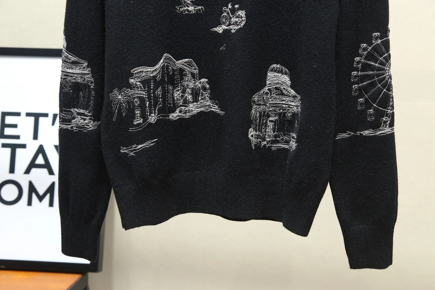 Woolen Sweaters Women Pullovers Black Hand-painted O-Neck Jumper Knit Tops Autumn Winter Fashion Jersey Casual Korean Clothing