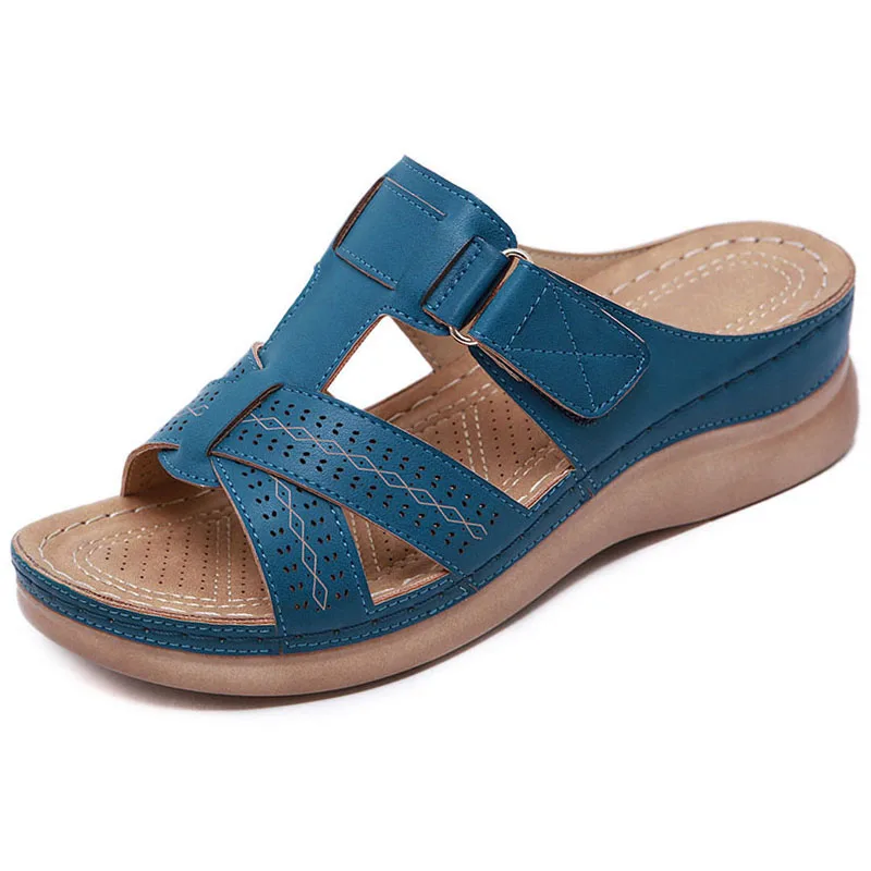 Sandalias ortopédicas de Punta abierta para mujer, zapatos Retro de plataforma de cuero antideslizantes, informales, de primera calidad, para verano, 2020