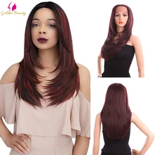 

24 inch Lace Wig Long Straight Wig Free Part Synthetic Hair For Women Cosplay Wigs Golden Beauty
