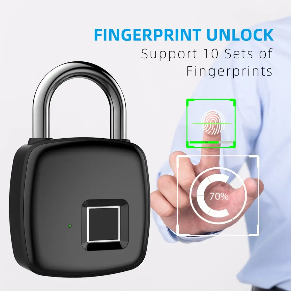 

Smart Fingerprint Padlock Keyless USB Rechargeable Quick Unlock Door Lock Zinc alloy Metal Self Developing Chip P30