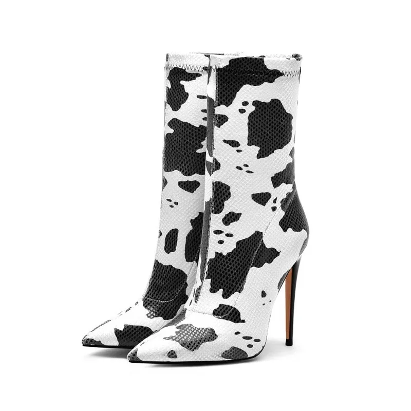 cow print thigh high boots