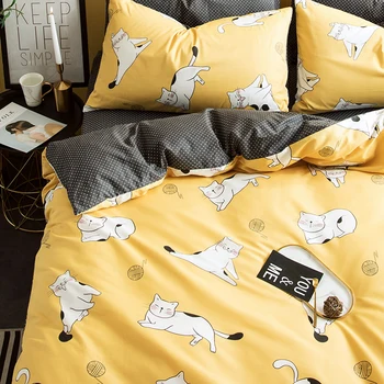 

Modern Northern European-Style Cotton Cotton Four-Piece Bedding Set Net Red-Bed Sheet Three-Piece Yellow Quilt Cover