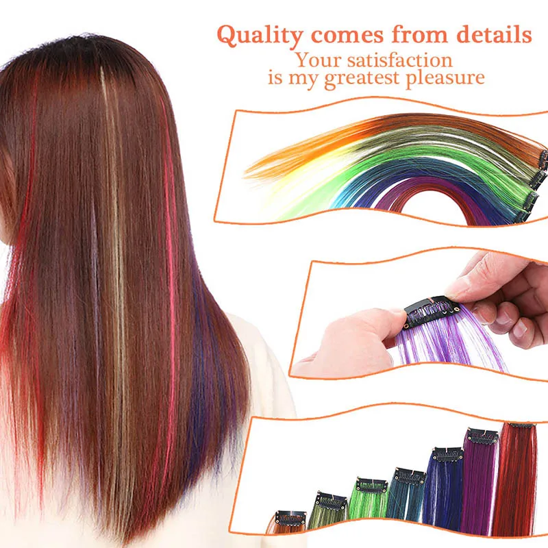 Xuanguang ounico grampo em extensøes de cabelo de uma pecha longa reta resistente ao calor sintético rosa verde cabelo pedas