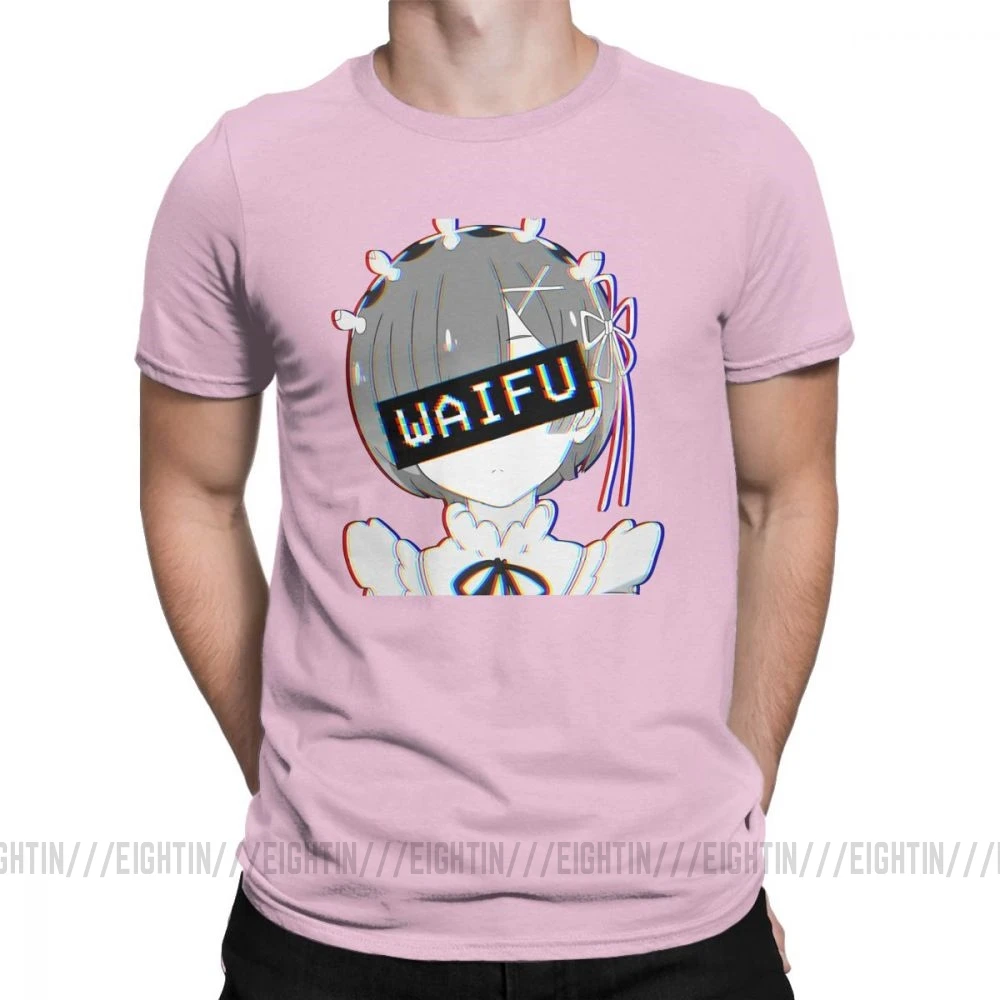 Мужские футболки Rem Waifu японские лоли милые сексуальные футболки Vaportrash Новинка топы с короткими рукавами Чистый хлопок футболка дизайн - Цвет: Розовый