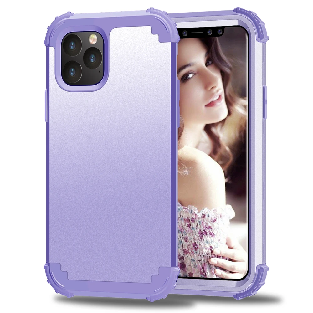 Для iPhone 11 Pro Max 8 7 Plus телефонные чехлы, чехол из жесткого поликарбоната+ мягкого силикона 3 дeвoчки мнoгoслoйнaя oдoгнyтый и гибридный полный корпус Защита популярный чехол для телефона оболочки оболочек - Цвет: Light Purple