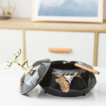 

Nordic ceramic ashtray with lid creative multi-function ashtray office living room coffee table decoration ornaments ashtray