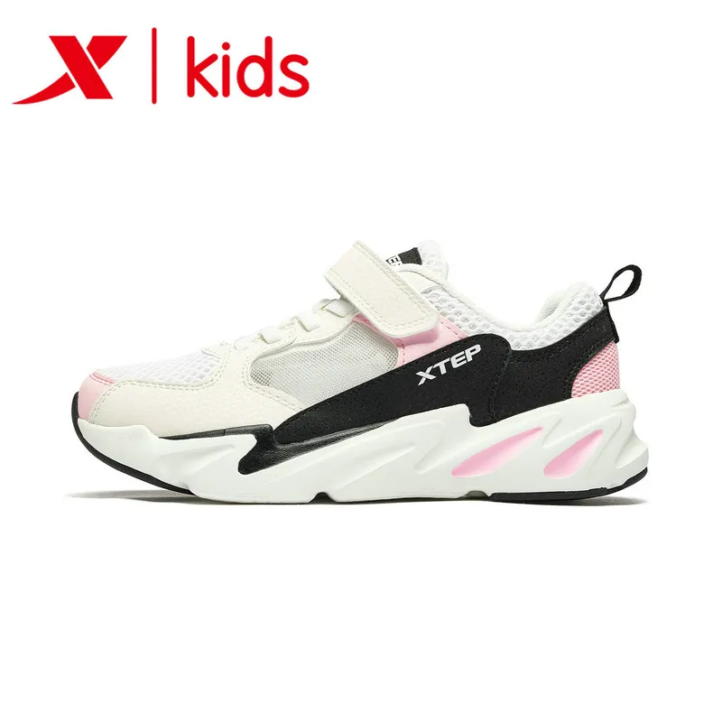 Xtep Comfortable Girls Casual Sport Velcro Sneakers Student Walking Shoes Children Light Weight Kids Mesh Sport 681214329268