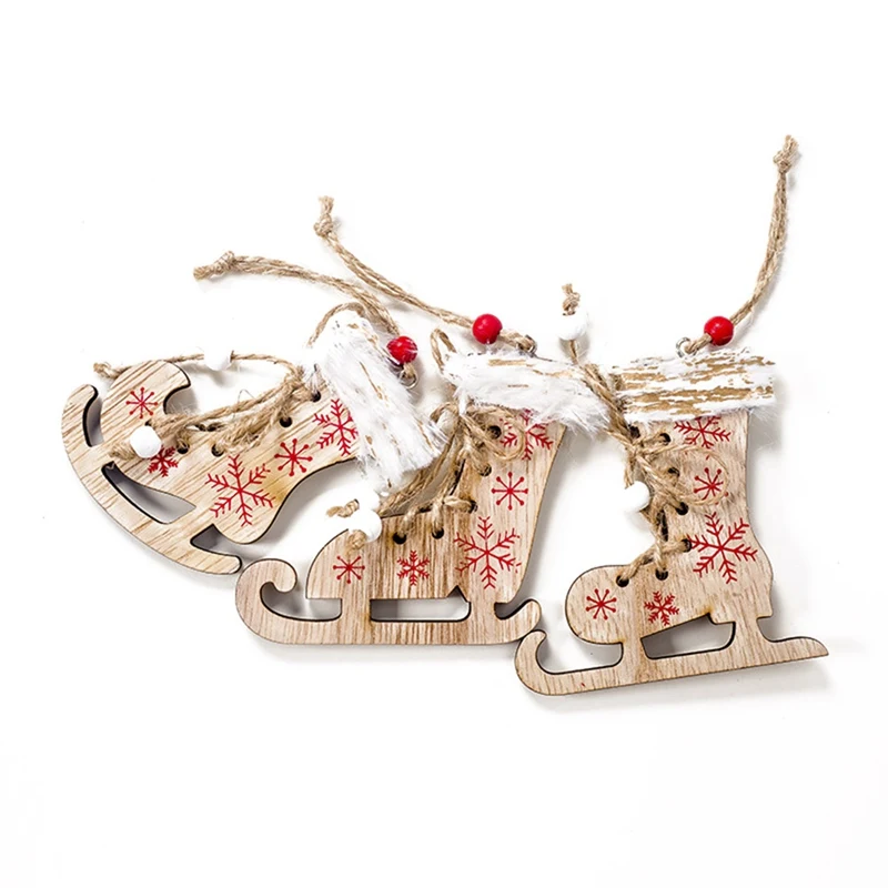 3pcs Christmas Painted Decorative Pendant Christmas Tree Skates Ski Shoes Pendant Christmas Home Door And Tree Decorations